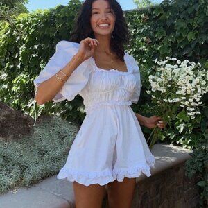 For Love & Lemons Jackson Mini Dress in Ivory X-Small New Womens Poplin